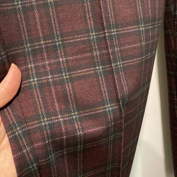 Laura Burgundy Plaid Pull-up Leggings Pants Size 14 - Picture 4 of 12